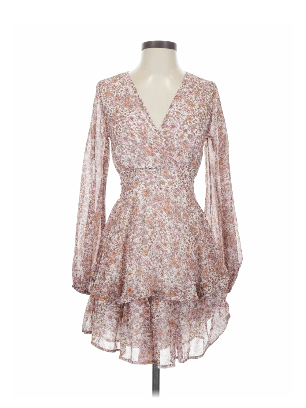 Sincerely Jules Pink Floral Long-Sleeve Wrap Mini Dress